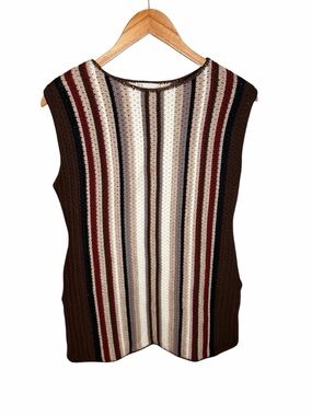 Vintage It’s Pure Gould Knit Sweater Vest Tie Back Striped Boho Brown
